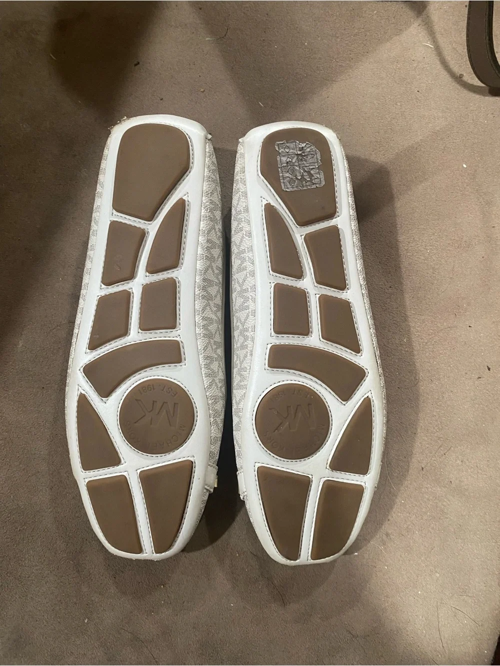 Michael Kors White MK Logo Leather Trim Ballet Flats